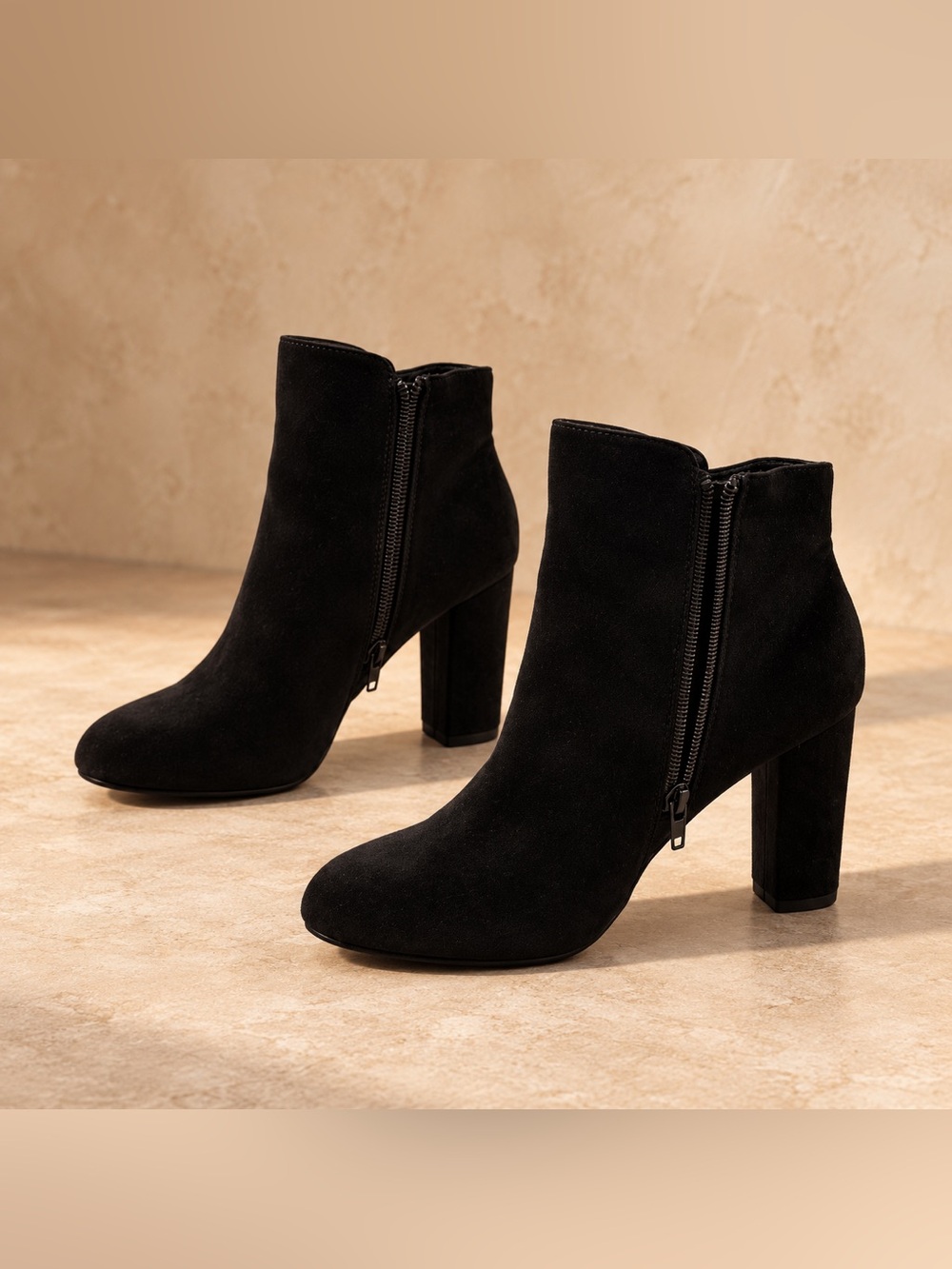 Bamboo Black Faux Suede Chunky Heel Ankle Boots Size 10 NIB